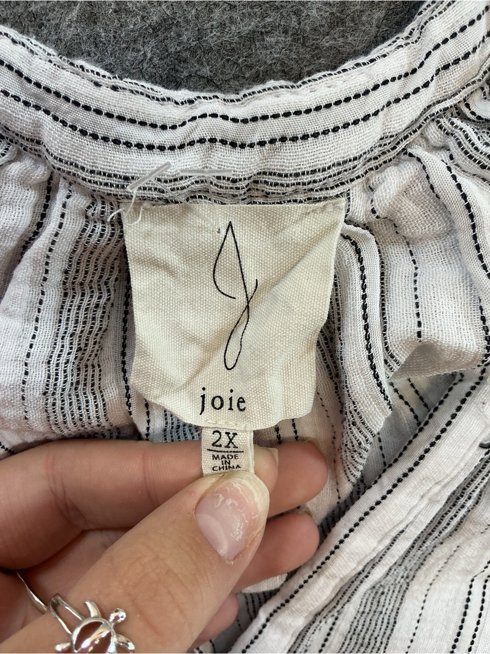 Joie 100% Linen Striped V-Neck Short Sleeve Women’s Top - White & Gray Size 2X - Picture 3 of 4